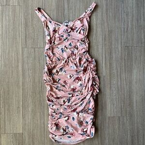 Rebdolls Pink Floral Ruched Midi Dress